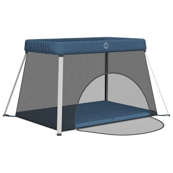 Baby Playpen with Mattress – Navy Blue – Linen Fabric